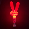 Detail of hand-shaped LED glow stick showing bright red light and operation switch - Heart Gesture Finger Wand Red