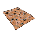 Detail view of orange flannel blanket with bee, poppy, and eye bohemian patterns - Orange Bee Eye
