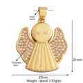 Golden angel pendant with cubic zirconia wings measuring 22mm by 21mm on white background - Rhinestone Wings / Gold