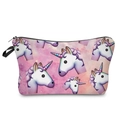 Pink cosmetic bag featuring a vibrant unicorn emoji pattern and secure zipper closure - Pink Starry Sky Unicorn Print (274-11)