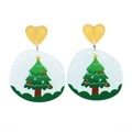 Détail de boucles d'oreilles de Noël en forme de cœur avec motifs d'arbres colorés - Sapin de Noël Transparent (E000128)