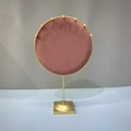 Pink velvet jewelry display stand with a round gold metal frame for earring storage - Round Screen Display Stand (Dusty Rose)