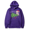 Violetter Weihnachts-Hoodie mit Katzen-Print, Kapuze und Kängurutasche für Damen und Herren - Lila