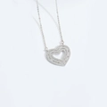 Silver multi-layer heart pendant necklace with shimmering white zircon stones - Triple Layer Heart with Full Zirconia (Silver)