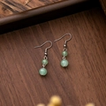 New Chinese style earrings with green jade-like beads and vintage metal hooks on wood - E5442-2/Three Green Beads