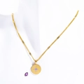 Minimalist 18K gold plated stainless steel necklace with purple round birthstone pendant - February - Purple Amethyst