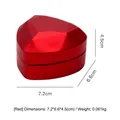 Red heart-shaped jewelry box with LED light matte finish and dimension specs - Red