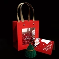 Red Christmas gift bag set with matching greeting card and green velvet jewelry box - Christmas Tree Box (Red Transparent Bag Set)