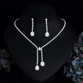 Parure bijoux de mariée goutte en argent avec collier zircon et boucles d'oreilles - Collier Et Boucles d'Oreilles