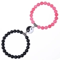 8mm Tai Chi Yin Yang Armbänder für Paare mit Rosa Kristall und schwarzen Matten Steinen - Matte Stein + Rosa Jade Armband