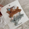 Cute puppy hair clip set with brown and gray acetate marble texture and hat detail - 2Pcs Cartoon Hat Dog