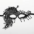 Elegant black lace masquerade mask with peacock feather pattern and beaded tassels - Peacock