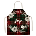 Christmas red and black plaid linen apron featuring white Joy wreath design - Style 4/Joy Plaid Wreath
