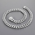 Silver 11mm CNC iced out Cuban link chain necklace with diamond clasp in titanium steel - Steel (Rhinestone Clasp) / 65cm