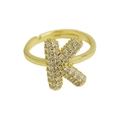 Adjustable golden ring featuring a pavé crystal letter K in a bubble balloon style - Adjustable Open / Gold-K