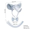 Hellblaues Elefanten-Kostümset mit Plüschohren-Stirnband, Fliege und gebogenem Schwanz - 3D Weicher Himmelblauer Elefant 3-teiliges Set