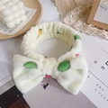 Soft white coral fleece headband with colorful polka dots and large bow design - Print 2