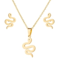 Polished gold snake pendant necklace and stud earrings set with O-chain link style - Gold