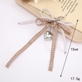 Brown plaid bow and pearl bead keychain pendant with a silver heart charm - Khaki (K1798)