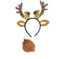 Brown reindeer antler headband and tail set for festive cosplay costume decoration - Faux Fur Antler And Tail Set