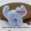 Light blue plush cat brooch with heart sunglasses embroidery, size 10cm by 9cm - Blue