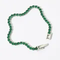Silver tennis bracelet with sparkling green emerald-cut zircons and secure safety clasp - Silver + Green Zircon (SAP966)