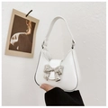 Mini-Handtasche aus weißem PU-Leder mit silberner 3D-Schleife und runder Silhouette - Weiß