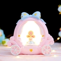 Pink princess pumpkin carriage night light with golden heart and warm glowing doll - Girly Style / 990-5 Pumpkin Carriage Light / Pink