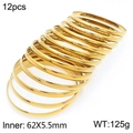 Set of 12 stackable gold titanium steel bangles with polished finish and 5.5mm width - 12-Ring Gold Polished Bangle Set (KB187134-LO)