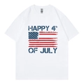 Weißes Baumwoll-T-Shirt zum Unabhängigkeitstag mit Happy 4th of July 2D-Grafikdruck - XS / Weiß