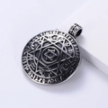 Macro detail of antique silver zodiac pendant with engraved star of David and runes - Steel Color (No Chain)