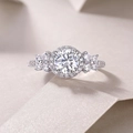 Luxurious S925 sterling silver ring with halo-set round moissanite and pavé band details - US Size 5 / Lab Grown Diamond (1 Carat) Ring