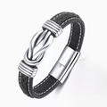 Detailed view of men's black braided leather bracelet with silver clasp and gift card - Steel Color No Text + To My Son Card
