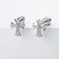 Exquisite silver cross stud earrings with sparkling white crystals and screw back design - Single Punk Cross