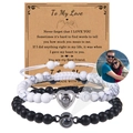 Set de pulseras con proyección de fotos personalizadas en piedras naturales blancas y negras - Juego de Turquesa Blanca y Negro Mate (Couple Bracelet-4)