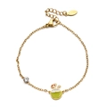 Minimalist gold stainless steel bracelet featuring a crystal and green coconut drink charm - Coconut Drink Style (XN431-4)