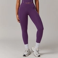 High-waisted purple yoga pants with white side stripe and seamless pockets for fitness - S / Maroon