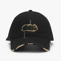 Distressed black cotton baseball cap with 3D embroidery and camo brim detail - Black (24A122)