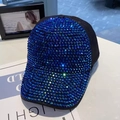Berretto da baseball con strass blu scintillanti su tessuto nero e visiera regolabile - Regolabile (54-58cm) / Nero (Strass Blu)