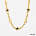 Gouden platte slangenketting set met zwarte en gouden sterhangers charm sieraden - Gouden Zwarte Ster Ketting (KDD244)
