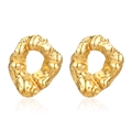 Irregular gold pleated geometric titanium steel earrings with textured surface - Pleated Earrings Gold (MS-378)