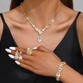 Golden bridal jewelry set with sparkling rhinestone water drop necklace and ring - 501746424-5 4-Piece Set / Gold