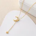 Elegante 18K vergoldete Edelstahl Y-Halskette mit hohlem Mond- und Sternanhänger - Gold