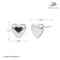 Specifiche dettagliate delle dimensioni per orecchini a cuore in argento 925 lucido - Argento 925 placcato oro bianco