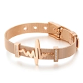 Rose gold mesh bracelet featuring a heartbeat lifeline charm with sparkling crystal accents - Heartbeat Style (KB117322-KFC)