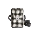 Chic black crossbody waist bag covered in silver rhinestones with leather strap - Black
