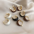 Close-up of vintage enamel hoop earrings in multiple colors on elegant silk fabric - 67# Ear Buckle - Gold/White/Brown/Red/Black (8-Piece Set)