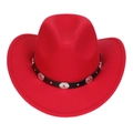 Classic red western cowboy hat with black studded leather belt and silver ornaments - M (56-58cm) / 166 Series-Concho Metal Buckle / Red