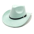 Detailed view of mint green felt cowboy hat featuring black leather belt and silver buckle - M(56-58cm) / Mint Green