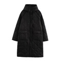 Manteau long matelassé noir à capuche pour femme avec motif en losanges classique - XS / Noir